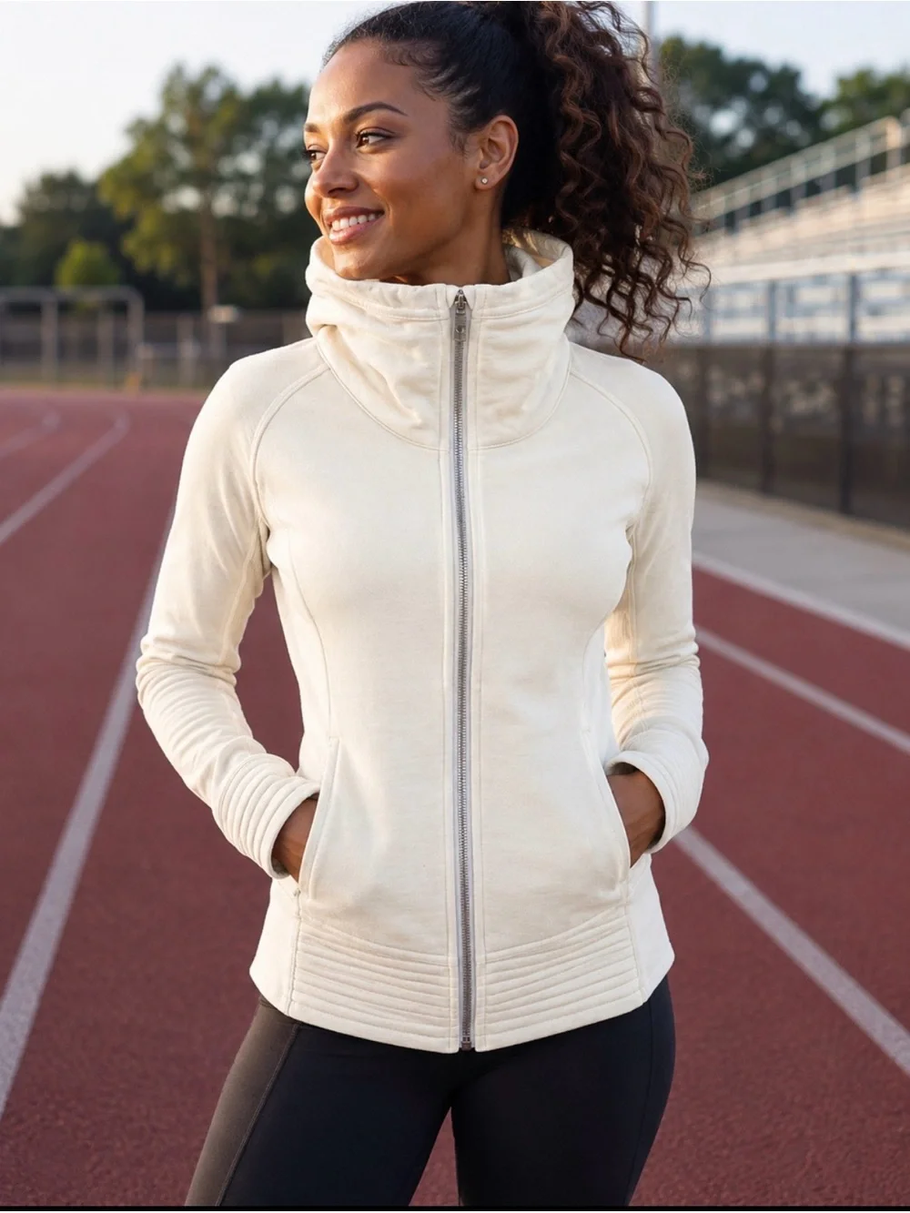 Women's Lululemon Cream High-Collar Zip Active Jacket